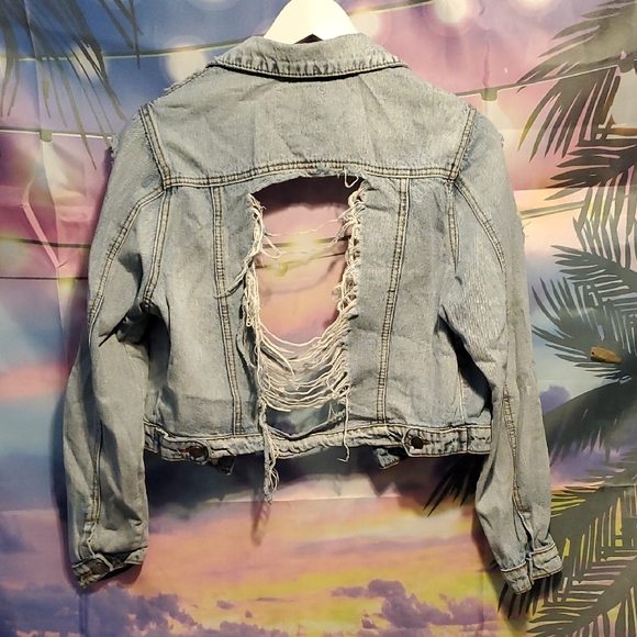Ella Light Blue Distressed Denim Jacket - Picture 3 of 5